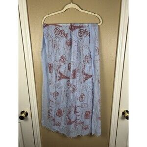 Blue Paris Parisian Postal Scarf Shawl Wrap Scarf Lightweight Viscose 27” X 70”
